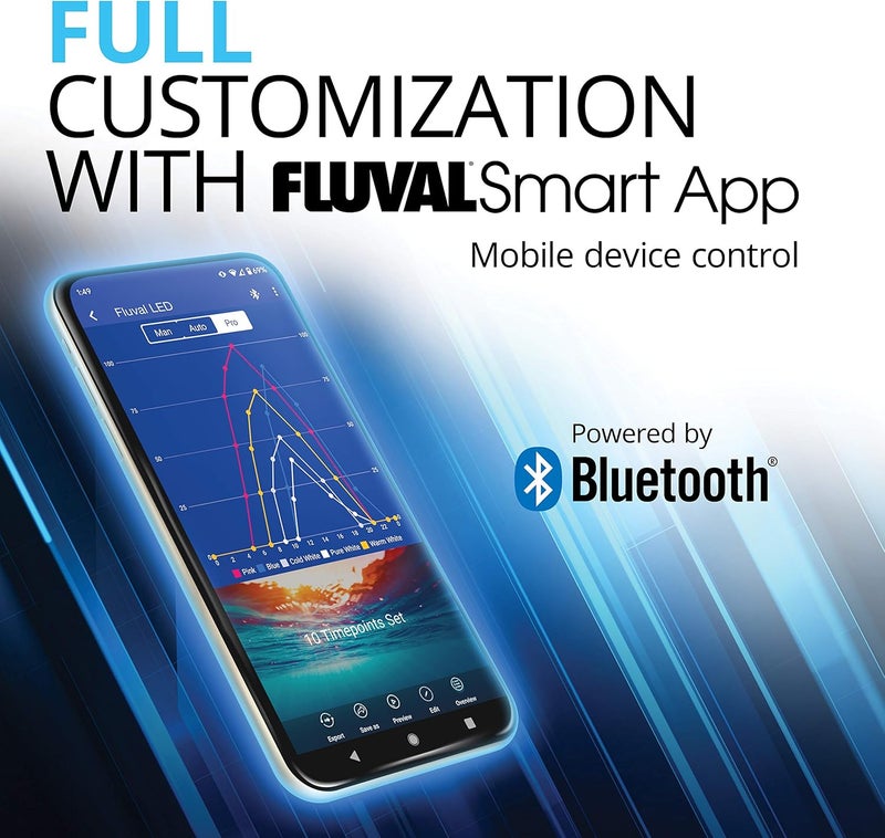 Fluval ضوء حوض السمك LED Aquasky 2.0 – 12W، 15–24" – RGB قابل للتعديل وLEDs بيضاء 6500K | تحكم عبر التطبيق مع تأثيرات الطقس | أحواض مياه عذبة وأحواض بحرية للأسماك فقط | حوامل قابلة للتمديد - Image 1